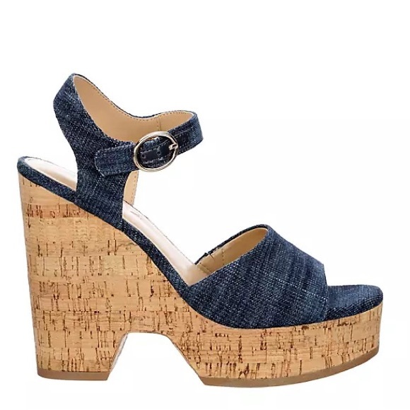 MICHAEL BY MICHAEL SHANNON WOMENS MARIA WEDGE SANDAL - DENIM, 8.5 - Picture 2 of 7